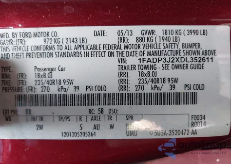 2013 Ford Focus Titanium z USA, uszkodzony, nr VIN 1FADP3J2XDL352611